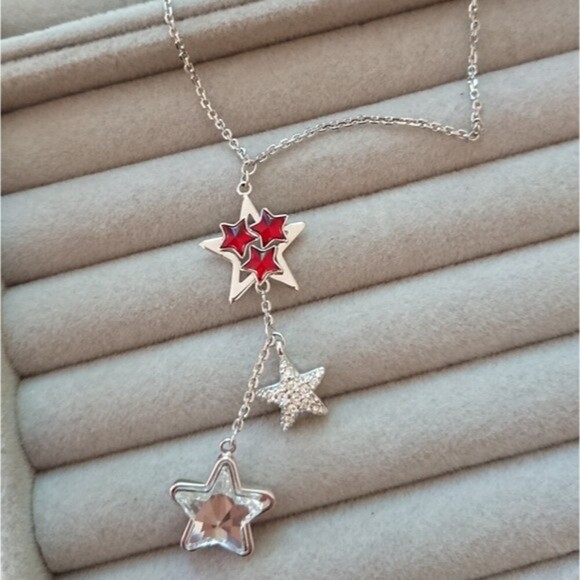 Swarovski Holy Night Red Clear Star Crystal 16-in Rhodium Pendant Necklace - Picture 1 of 7